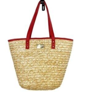Laura Geller Beauty Lined straw tote beauty bag 11” X 15”  Woven Wheat Straw